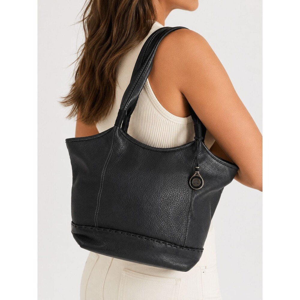 THE SAK Women's Pebbled Black Leather Tote Bag Purse Handbag Shoulder Bag